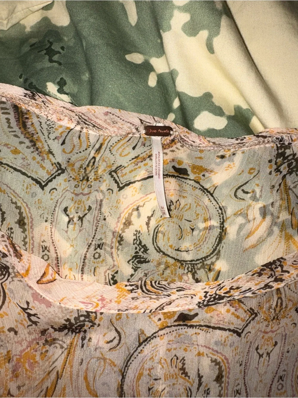 Free People Sheer Paisley Short-Sleeve Blouse - Neutral Pink/Tan